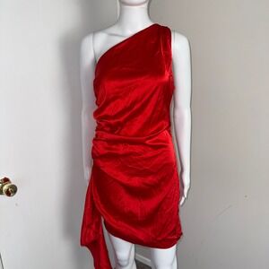 Micas Red‎ One Shoulder Dress Ruched Bodycon Cocktail Party Dress Size M